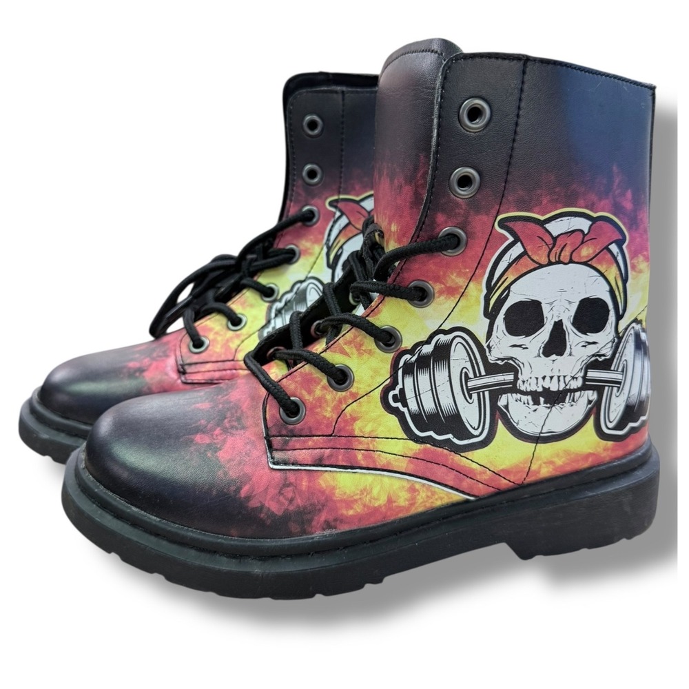 EUC RAAD Skull Firefighter Weightlifting Boots Black Red YellowSz  Mens 6.5 W8